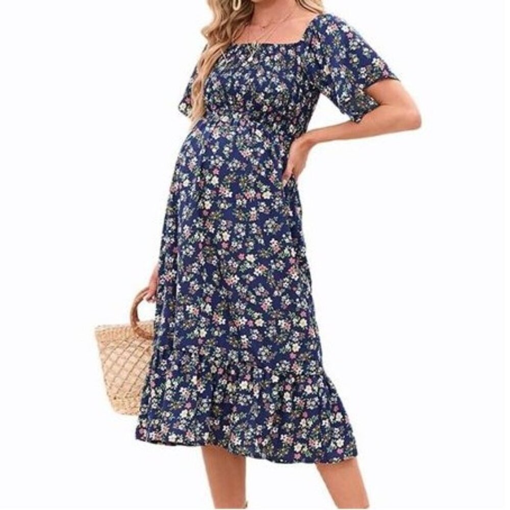 Boho Off Shoulder Midi Maternity Dress NWT